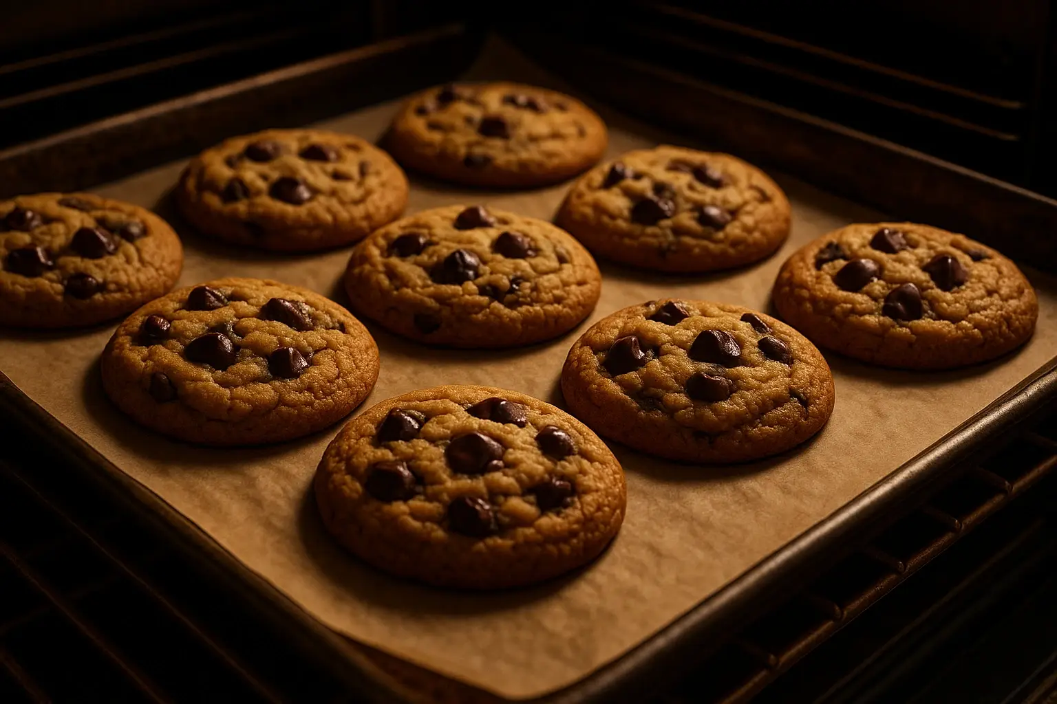 Cookies américains aux pépites de chocolat empilés, montrant leur texture moelleuse