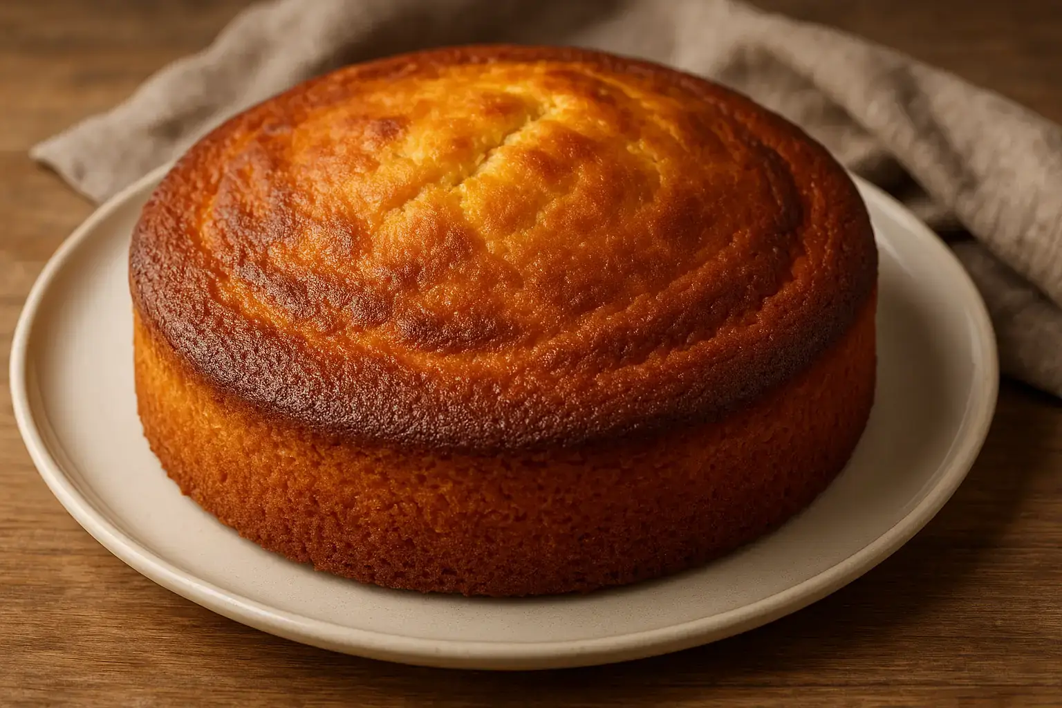 Gâteau au yaourt doré et moelleux tranché sur une assiette avec du sucre glace